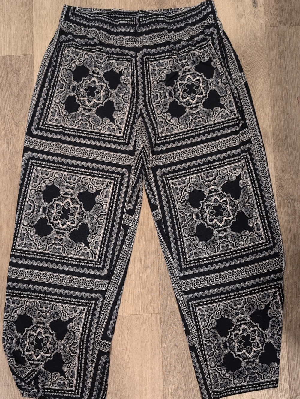 Premise Dark Navy Blue & White Patterned Boot Cut Stretch Pants